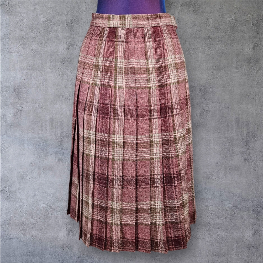 Plaid Midi Skirt in Pink and Brown